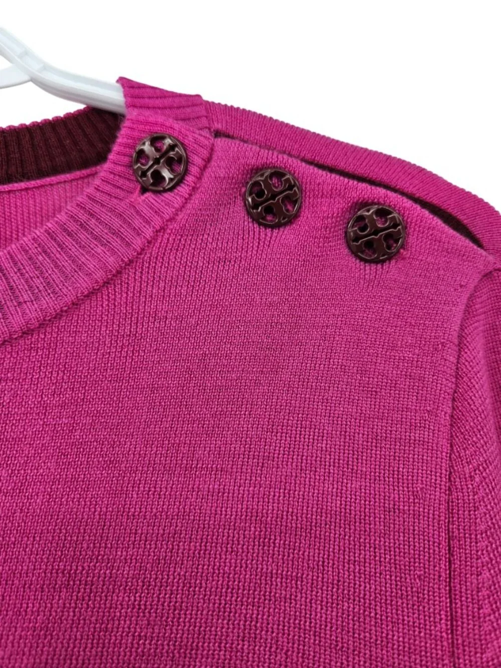 Tory Burch Kimberly Merino Wool Sweater Pink Women's Size XL Bell Sleeves Fall